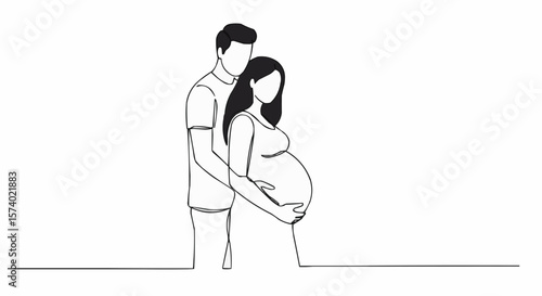 A heartwarming line art of expectant parents, filled with anticipation and love. 
