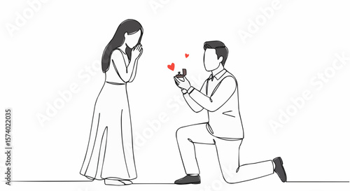 A heartwarming illustration of a proposal of marriage between a couple. 