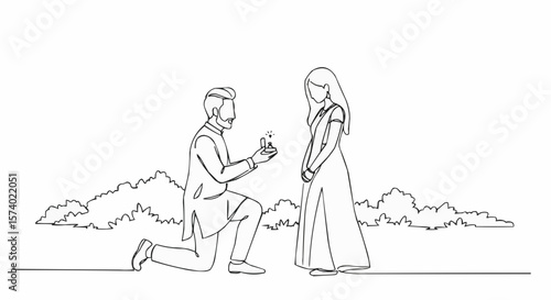 A proposal: a man kneeling offers a ring to a woman, an illustration of a heartfelt moment.