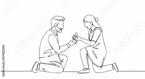 A marriage proposal with line art. 