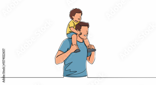 Father and son enjoying a special moment together, with the son sitting on his father's shoulders. 