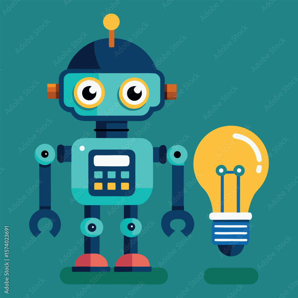 Cute Robot with Bright Idea Cute Robot with Bright Idea