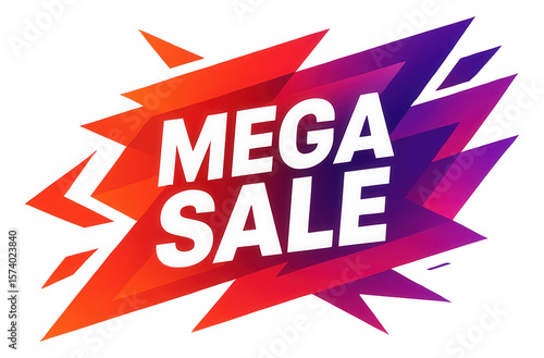 Angular burst sticker with MEGA SALE in vibrant colors, dynamic retail promo offer on transparent background.
