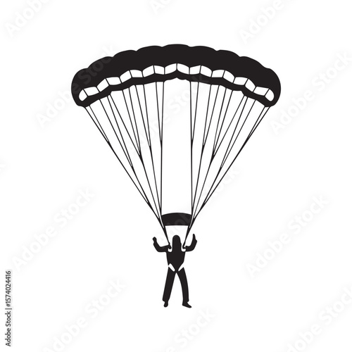 Skydiver Parachute Silhouette Vector Extreme Sport Skydiving Illustration