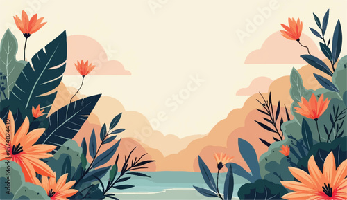 Watercolor floral seamless pattern in vintage rustic style, colored garden illustration on ivory background, hand painting print with abstract flowers, leaves and plants, design texture.Flowers 