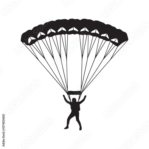 Skydiver Parachute Silhouette Vector Extreme Sport Skydiving Illustration