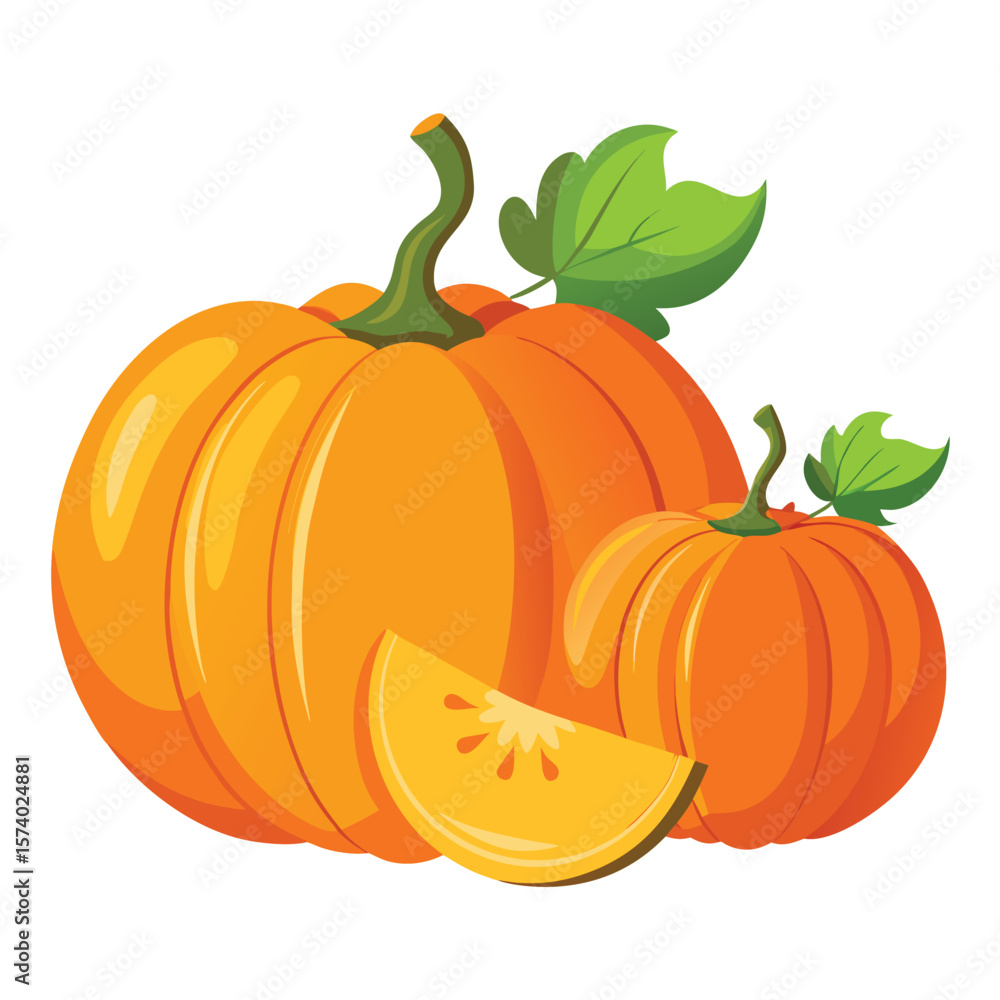 Obraz premium Vector illustration of an isolated orange pumpkin, perfect for Halloween, autumn, and Thanksgiving season decorations, symbolizing fresh harvest