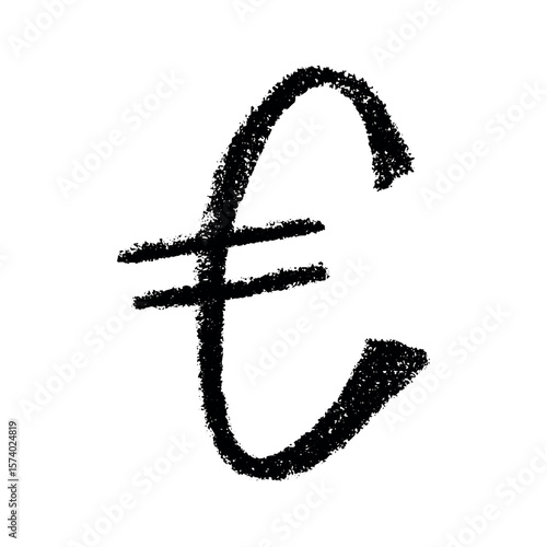 Hand drawn euro currency symbol. Brush stroke doodle. Single element for design