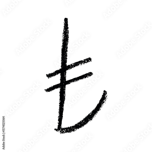 Hand drawn turkish lira currency symbol. Brush stroke doodle. Single element for design