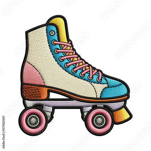 Retro roller skate embroidery vintage footwear