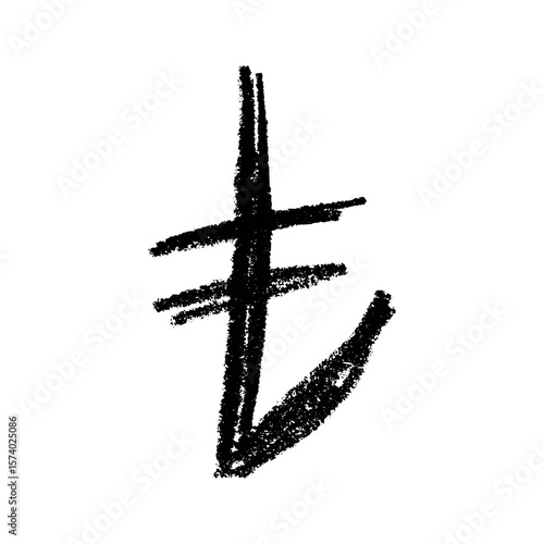 Hand drawn turkish lira currency symbol. Brush stroke doodle. Single element for design