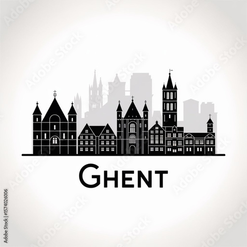 Ghent Skyline Silhouette — Historic Belgian City Vector Illustration