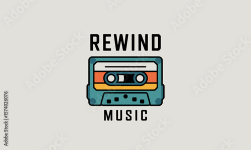 Retro Audio Cassette Tape with Rewind Music Text Illustration