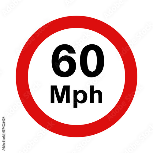 A circular road sign displaying a 60 mph speed limit isolated on white background