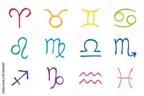 Hand drawn zodiac signs Esoteric symbol doodle set Astrology clipart Elements for design