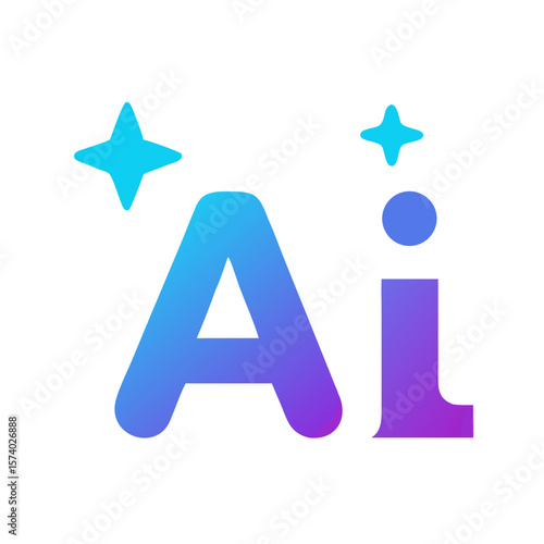 The letters AI in a blue to purple gradient with stars isolated on white background