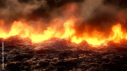 Fiery ocean waves under stormy, dark skies Dramatic, intense