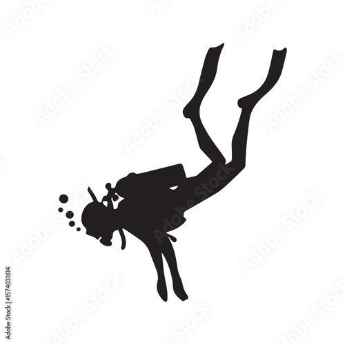 Scuba Diver Silhouette Underwater Diving Snorkeling Ocean Adventure Icon