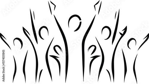 Stylized figures celebrating with raised arms celebration people