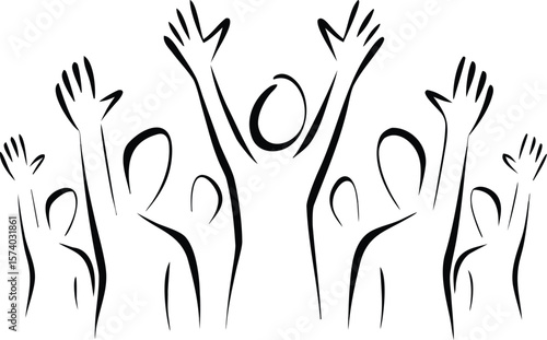 Abstract figures with raised arms celebrating people celebration