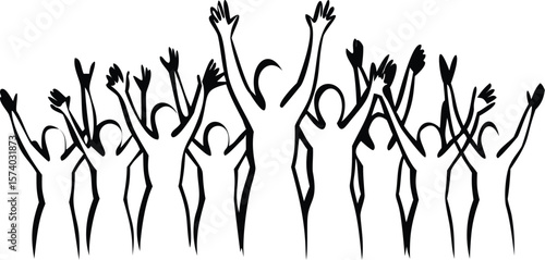 Diverse group celebrating with raised arms people celebration
