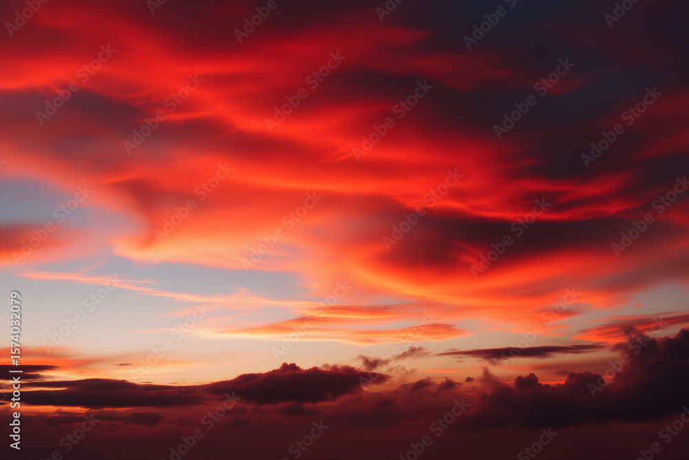 Fototapeta premium Dramatic Sunset Fiery Red Sky Cloudscape Nature Beauty Landscape
