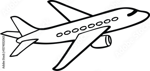Black and white illustration of a jet airplane in flight aircraft aviation