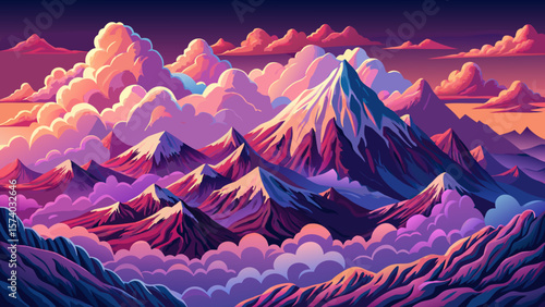 Clouds hovering over rugged mountains in Alaska, scenic wilderness landscape vector, dramatic sky, untamed nature, travel destination, majestic peaks, outdoor adventure, northern beauty, remote view