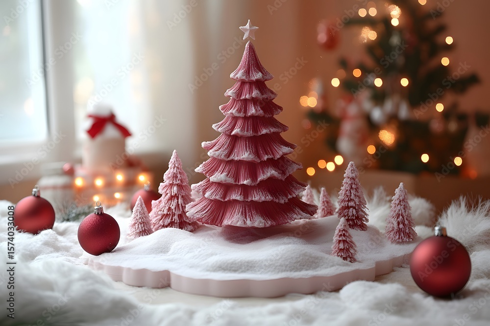 Obraz premium Festive Pink Christmas Tree Decor for Elegant Holiday Ambiance