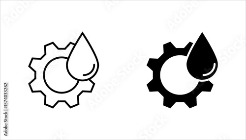 Lubricant oil drop and gear icon set design isolated on white background. Vector illustration

