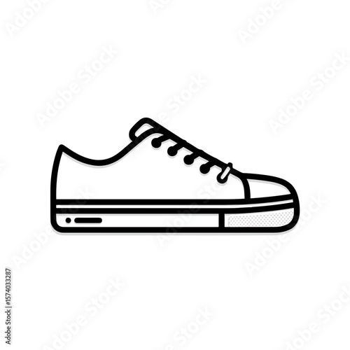 Sports sneaker outline with laces on white background  