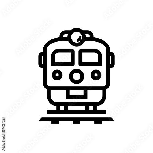 Line art train illustration on railroad tracks  
