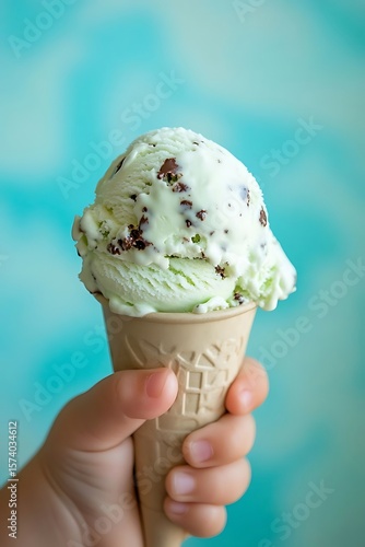 Childs hand holding mint ice cream. (4)