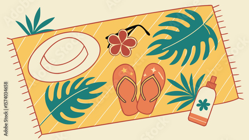 Summer banner set with beach elements and tropical vacation symbols in vector style