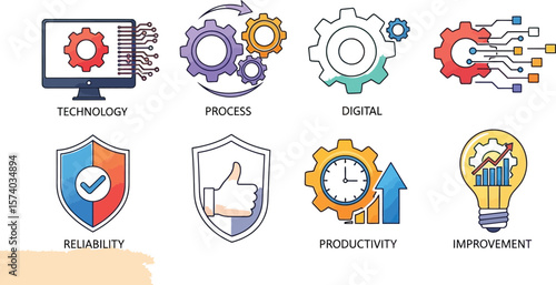 Illustration of technology process digital reliability productivity and improvement