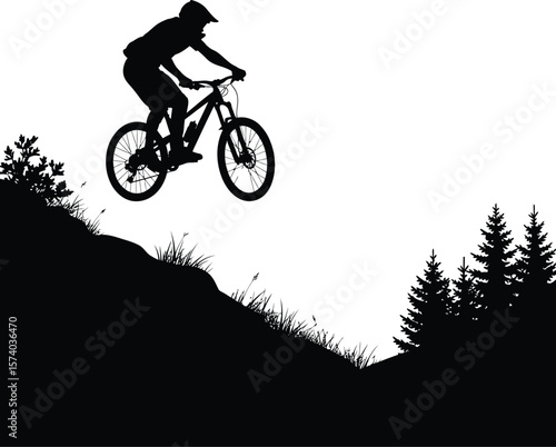 Extreme Downhill Mountain Biker Silhouette Vector - Dynamic Rider