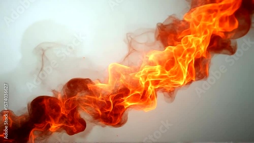 Fiery, swirling flame effect with embers and smoke on a white backdrop