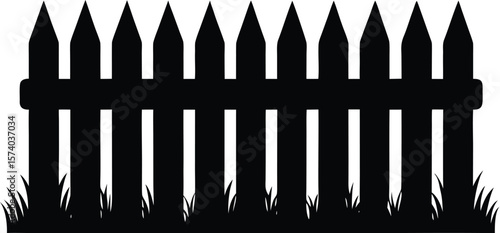  a classic picket fence with grass detail silhouette vector
