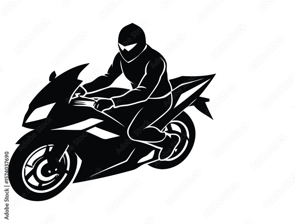 Fototapeta premium Black and White Silhouette of a Rider on a Sport Motorcycle