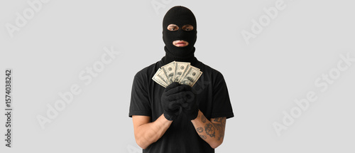 Male thief with dollar bank...