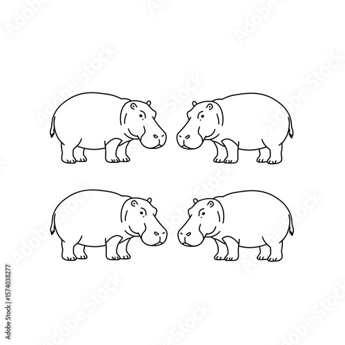 Hippopotamus sketches, a collection of line art illustrations featuring hippos in a simple and clean design style