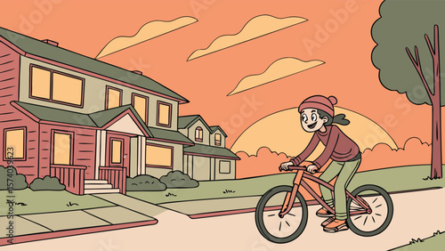 Woman riding bicycle through city street in a fun and active cycling scene