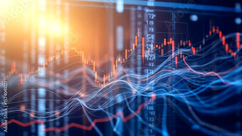 Financial stock market graph showing rising and falling trends