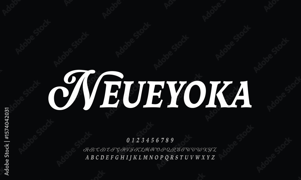 Obraz premium Attractive elegant Neue Yokarto Italic Petitecaps serif alphabet display font vector with ligature style