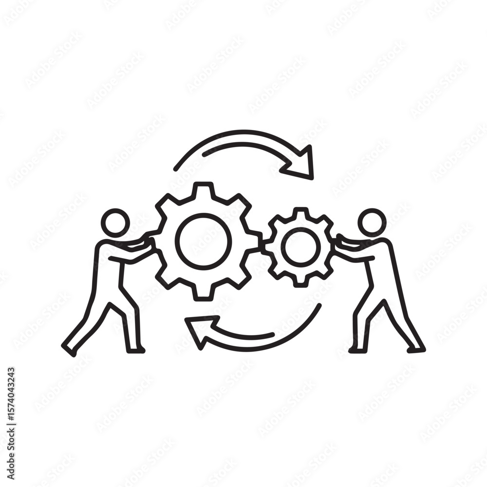 Obraz premium Teamwork Gear Collaboration Icon for Business Process and Engineering
