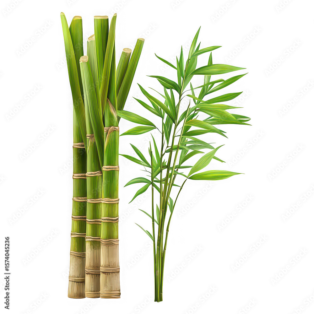 Fototapeta premium Vibrant green bamboo stalks with segmented stems and delicate leaves