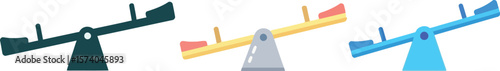 Illustration of five seesaws in different colors on a light blue background