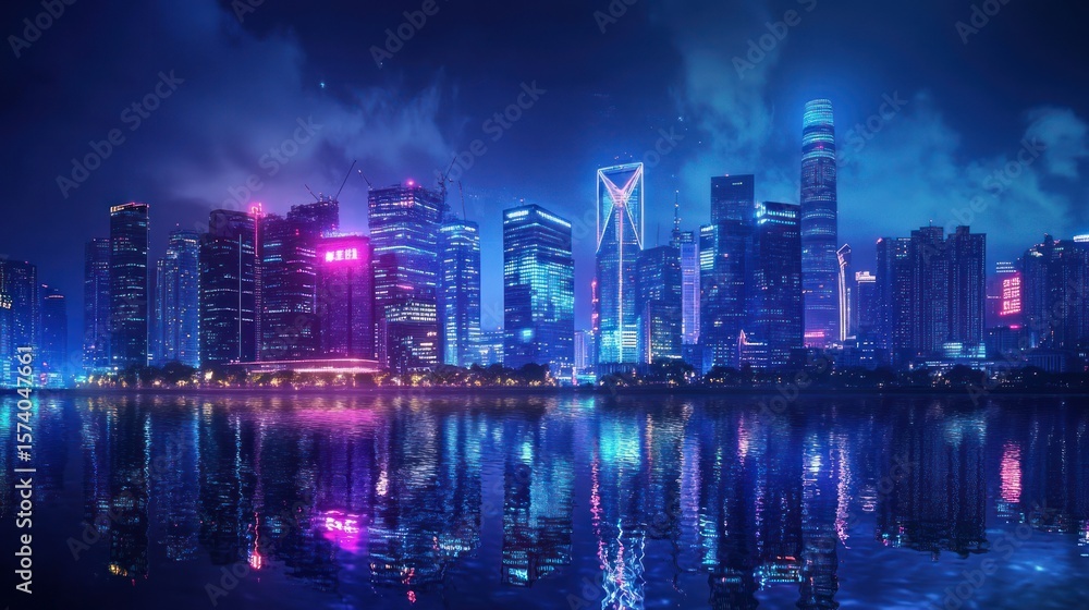 Fototapeta premium Spectacular urban panorama showcasing the modern architecture and vibrant lights