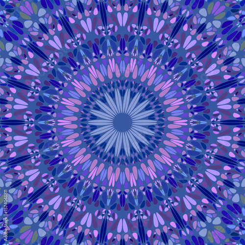 Geometrical psychedelic round floral ornament background - abstract circular colorful hypnotic vector graphic design with curved stones