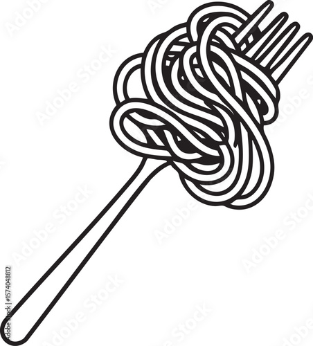 Creative concept of tangled spaghetti on a fork for culinary design